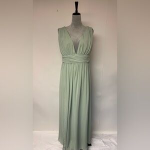 Levkoff gown SZ 16 green prom formal wedding black-tie elegant maxi deep V-neck
